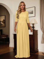 A-Line Scoop Floor-Length Chiffon Mother of the Bride Dress