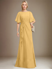 A-line Scoop Floor-Length Chiffon Mother of the Bride Dress With Cascading Ruffles Beading Sequins