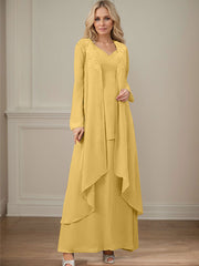 Elegant V-Neck Long Sleeves Floor-Length Mother Of The Bride Dresses WithWrap