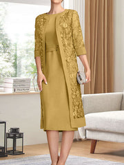 Sheath/Column Scoop Knee-Length Chiffon Mother of the Bride Dress With Pleated Sequins