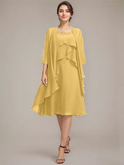 A-line Scoop Knee-Length Chiffon Mother of the Bride Dress With Beading