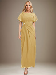 A-line Scoop Ankle-Length Chiffon Mother of the Bride Dress With Beading Pleated
