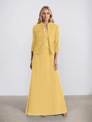 Sheath/Column Square Neck Floor-Length Chiffon Mother of the Bride Dress