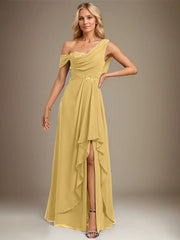 A-line Asymmetrical Floor-Length Chiffon Evening Dress With Cascading Ruffles Appliques Lace Sequins