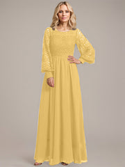 A-line Scoop Illusion Floor-Length Lace Chiffon Mother of the Bride Dress