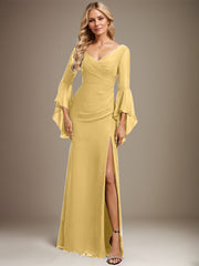Sheath/Column V-Neck Floor-Length Chiffon Evening Dress With Pleated