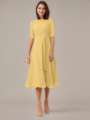 A-Line Boat-neck Pleated Chiffon Mother of the Bride Dress