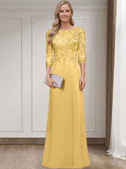 Sheath/Column Scoop Neck 3/4 Sleeves Silk Like Satin Mother Of The Bride Dresses With Lace