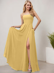 A-line Square Floor-Length Chiffon Evening Dress