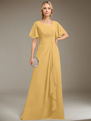A-line Asymmetrical Floor-Length Chiffon Mother of the Bride Dress With Pleated Beading Sequins