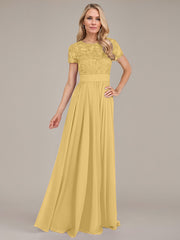 A-Line Scoop Floor-Length Chiffon Mother of the Bride Dress