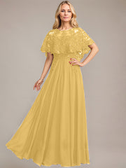A-line Scoop Illusion Floor-Length Lace Chiffon Mother of the Bride Dress With Sequins