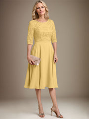 A-line Scoop Knee-Length Lace Chiffon Mother of the Bride Dress