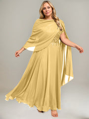 A-line V-Neck Illusion Ankle-Length Lace Chiffon Mother of the Bride Dress With Sequins