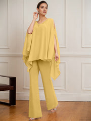 Separates Jumpsuit/Pantsuit V-Neck Floor-Length Chiffon Mother of the Bride Dress With Beading