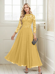 A-Line Scoop Neck Ankle-Length Chiffon Mother Of The Bride Dresses With Lace