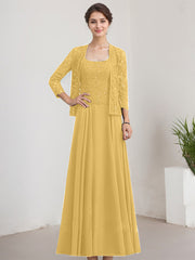 A-line Square Floor-Length Lace Chiffon Mother of the Bride Dress With Sequins