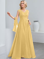 A-Line V-Neck Sleeveless Chiffon Mother Of The Bride Dresses With Lace