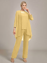 Navy Long Sleeves 3 Pieces Mother of the Bride Pant Suits