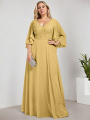 A-line V-Neck Floor-Length Chiffon Lace Mother of the Bride Dress With Sequins Beading