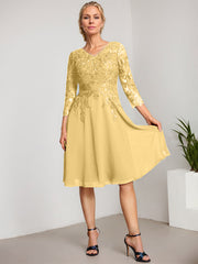A-line V-Neck Knee-Length Lace Chiffon Mother of the Bride Dress With Sequins