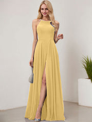 A-line Scoop Floor-Length Chiffon Evening Dress