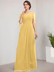 A-line V-Neck Floor-Length Chiffon Mother of the Bride Dress With Pleated