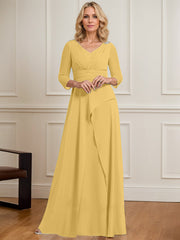 A-line V-Neck Floor-Length Chiffon Mother of the Bride Dress With Pleated Beading