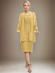 Sheath/Column Scoop Knee-Length Lace Mother of the Bride Dress With Sequins Beading