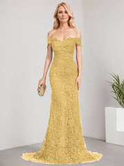 Trumpet/Mermaid Off the Shoulder Sweep Train Lace Mother of the Bride Dress