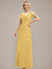 Sheath/Column Scoop Illusion Floor-Length Lace Chiffon Mother of the Bride Dress With Sequins