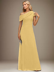 A-line Asymmetrical Floor-Length Chiffon Evening Dress With Pleated
