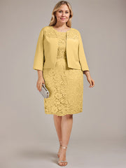 Sheath/Column Scoop Knee-Length Chiffon Lace Mother of the Bride Dress With Beading