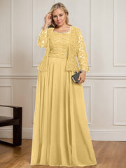 A-line Square Floor-Length Lace Chiffon Mother of the Bride Dress With Sequins