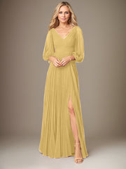A-Line V-Neck Floor-Length Chiffon Mother of the Bride Dress