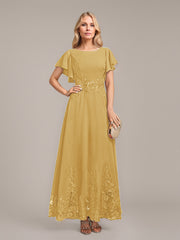 A-line Scoop Ankle-Length Lace Chiffon Mother of the Bride Dress With Sequins