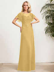 A-line Scoop Illusion Floor-Length Lace Chiffon Mother of the Bride Dress With Sequins