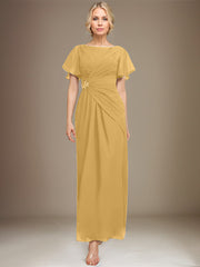 A-line Scoop Ankle-Length Chiffon Mother of the Bride Dress With Beading Pleated