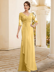 Sheath/Column V-Neck Chiffon Mother Of The Bride Dresses With Appliques Lace