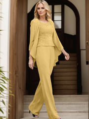 Jumpsuit/Pantsuit Scoop Neck Chiffon Mother Of The Bride Dresses With Lace