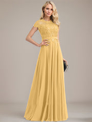 A-line Scoop Illusion Floor-Length Lace Chiffon Mother of the Bride Dress