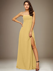 A-line Square Floor-Length Chiffon Evening Dress