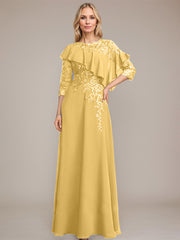 A-line Scoop Illusion Floor-Length Chiffon Lace Mother of the Bride Dress With Ruffle Sequins Beading