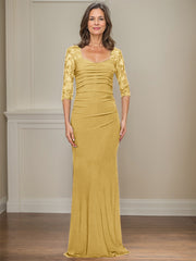 Sheath/Column Square Neckline 3/4 Sleeves Floor-Length Jersey Mother Of The Bride Dresses With Lace