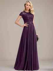 A-line Scoop Illusion Floor-Length Lace Chiffon Mother of the Bride Dress