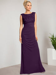 Empire Scoop Floor-Length Mesh Lace Mother of the Bride Dress With Pleated