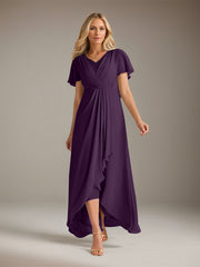 A-Line V-Neck Asymmetrical Chiffon Mother of the Bride Dress