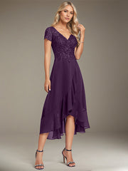 A-line V-Neck Asymmetrical Lace Chiffon Mother of the Bride Dress
