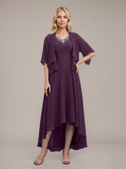 A-line V-Neck Asymmetrical Chiffon Mother of the Bride Dress With Beading Sequins