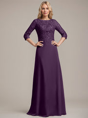 A-line Scoop Floor-Length Lace Chiffon Mother of the Bride Dress